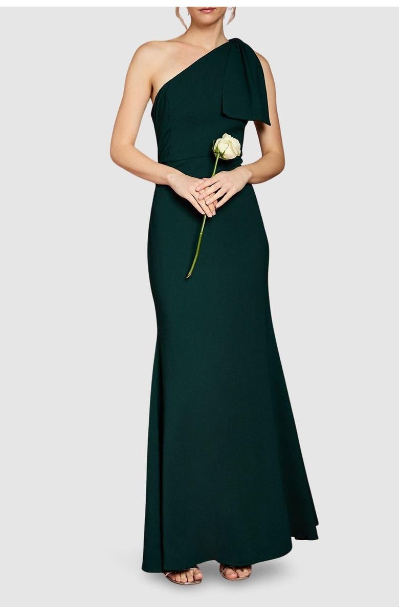 Coast Honoured Bow One Shoulder Maxi Dress, Alternate, color, Emerald