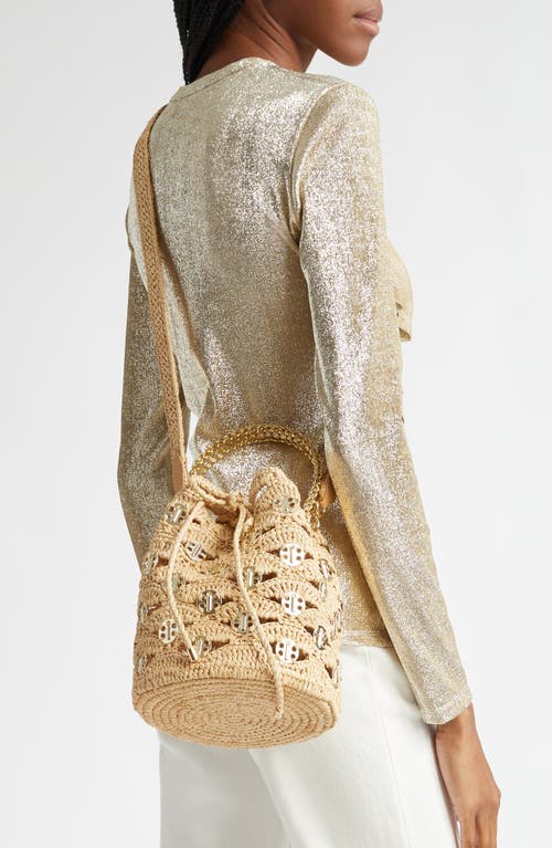 Rabanne Paco Wave Raffia Bucket Bag In Gold