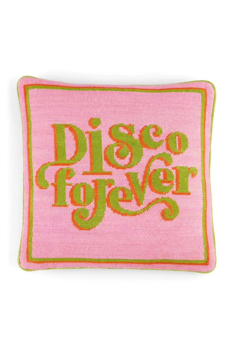 Disco Forever Needlepoint Pillow, Main, color, Pink
