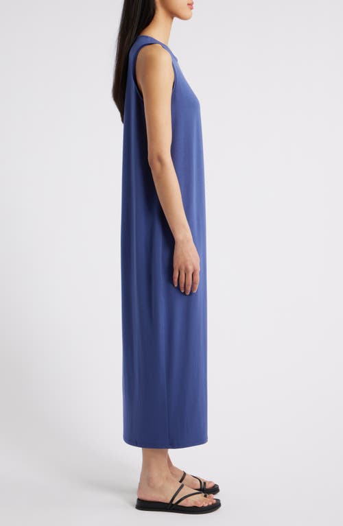 Eileen Fisher Round Neck Oval Stretch Sleeveless Midi Dress In Bluette