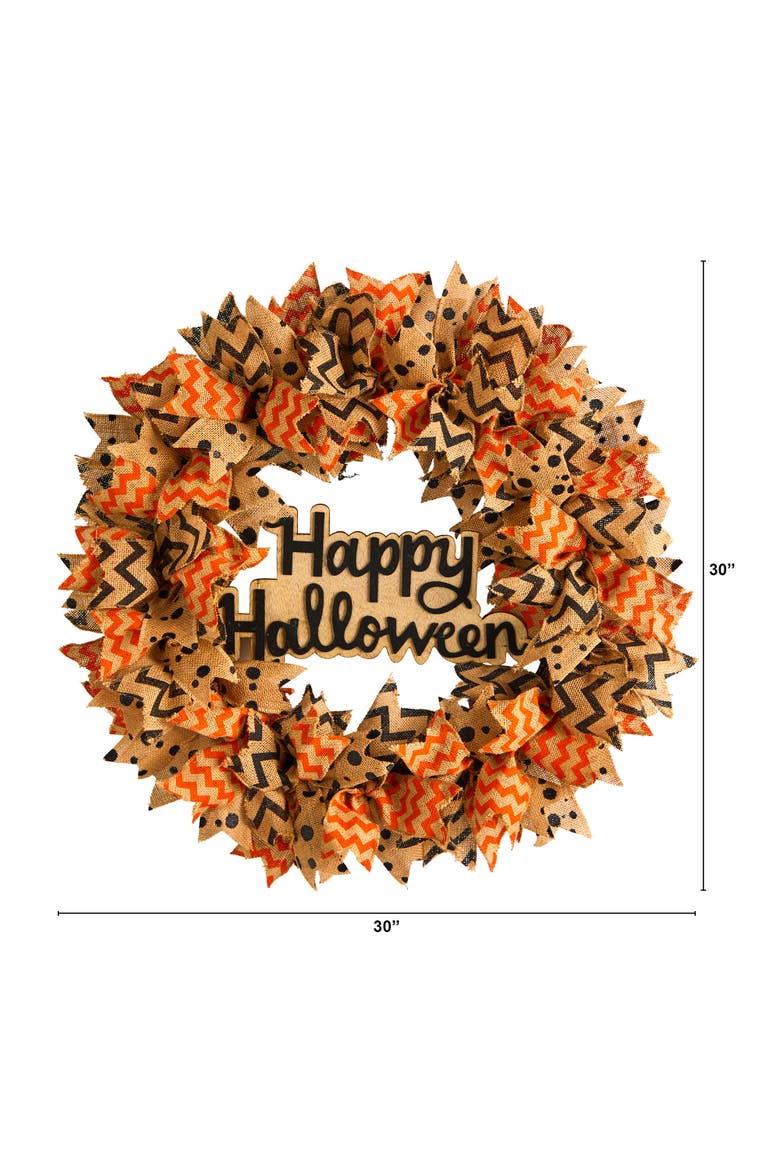 30-in Halloween Burlap Ribbon Wreath, Alternate, color, Orange