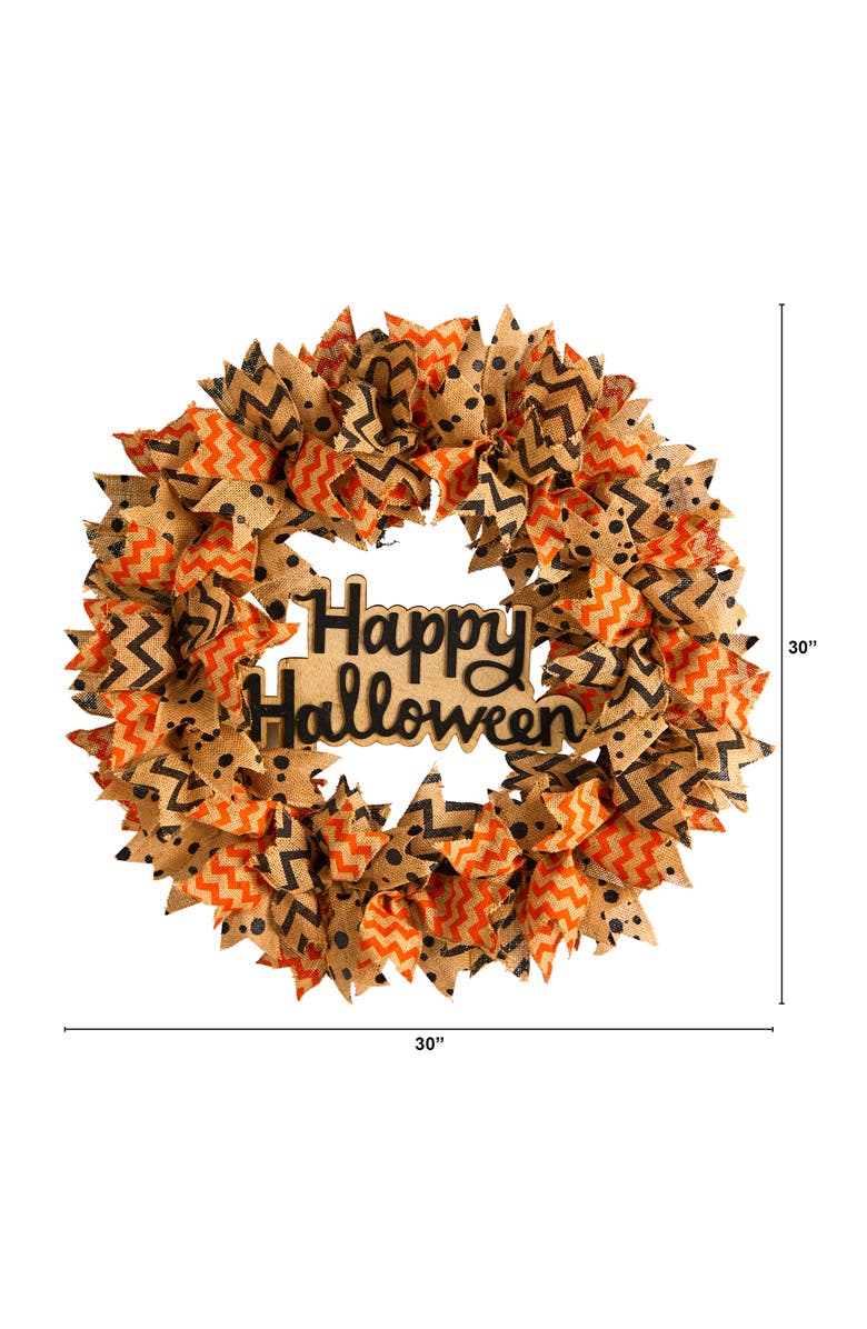 NEARLY NATURAL 30-in Halloween Burlap Ribbon Wreath, Alternate, color, Orange