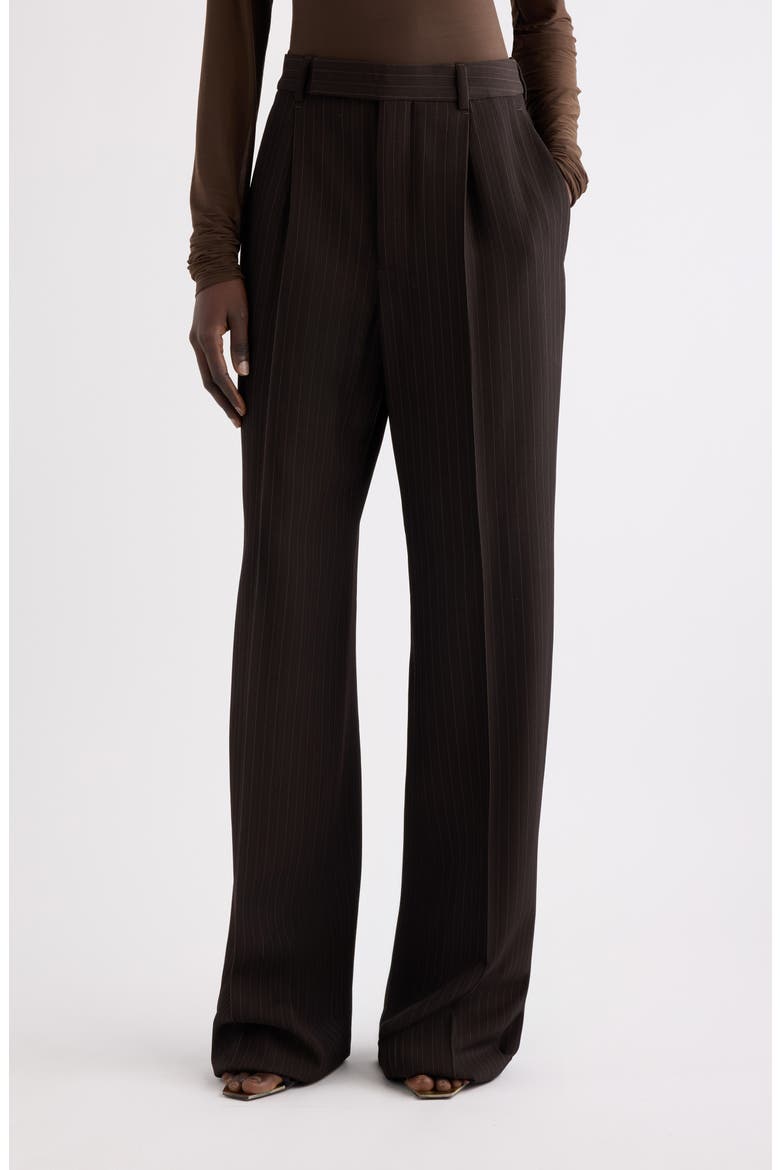Pinstripe Wide Leg Pants, Main, color, MARRON/ BEIGE