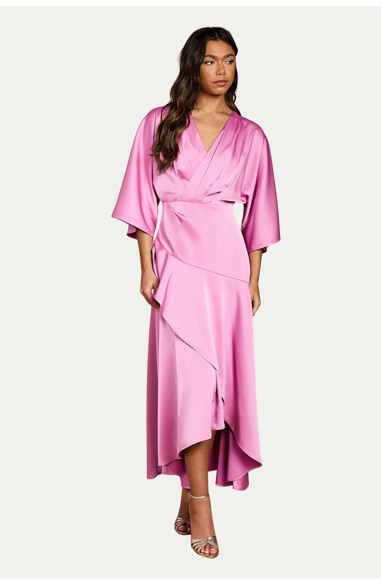 Coast Satin Back Crepe Ruffle Wrap Midi Dress, Main, color, Pink
