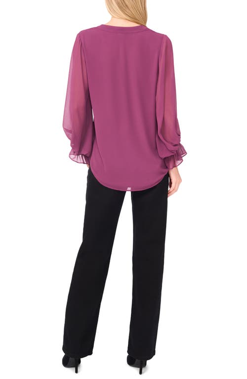 Vince Camuto Ruffle Cuff Split Neck Top In Purple