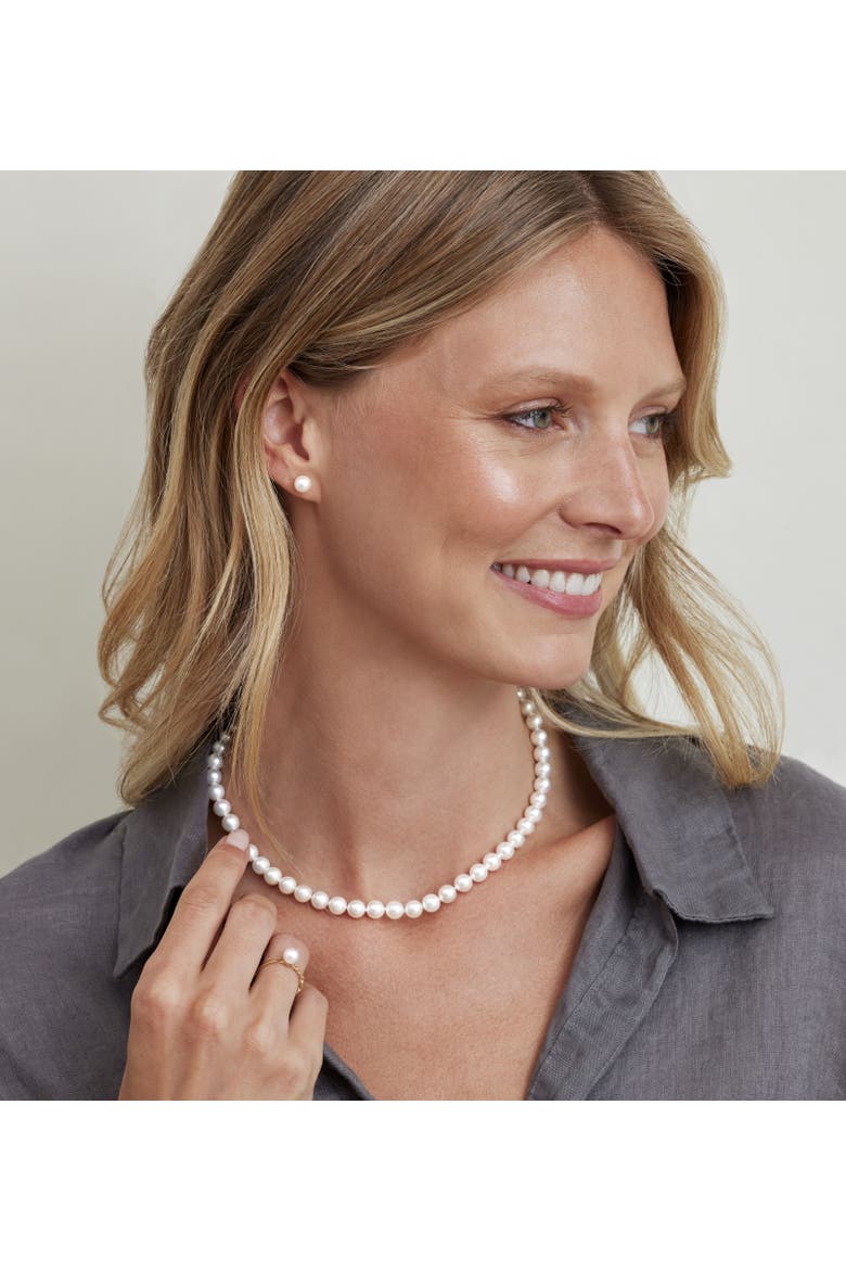 7.0-7.5mm Japanese Akoya White Choker Length Pearl Necklace - AAA Quality, Alternate, color, Yellow Gold Clasp