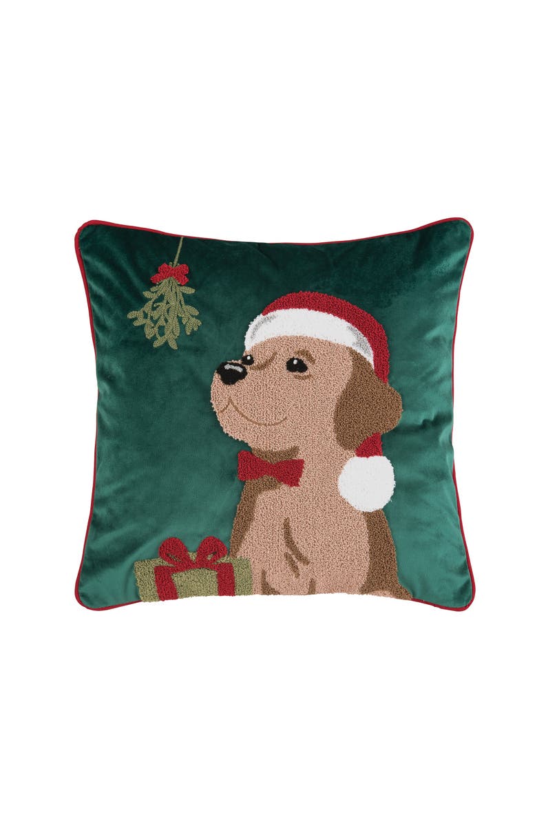 C&F Home Mistletoe Puppy Throw Pillow, 18" x 18", Main, color, Green