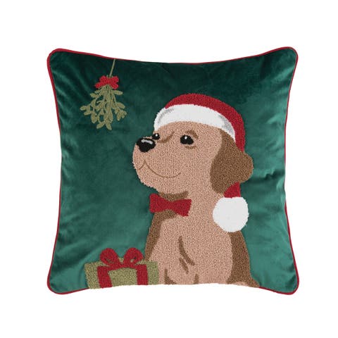 Mistletoe Puppy Throw Pillow, 18" x 18"