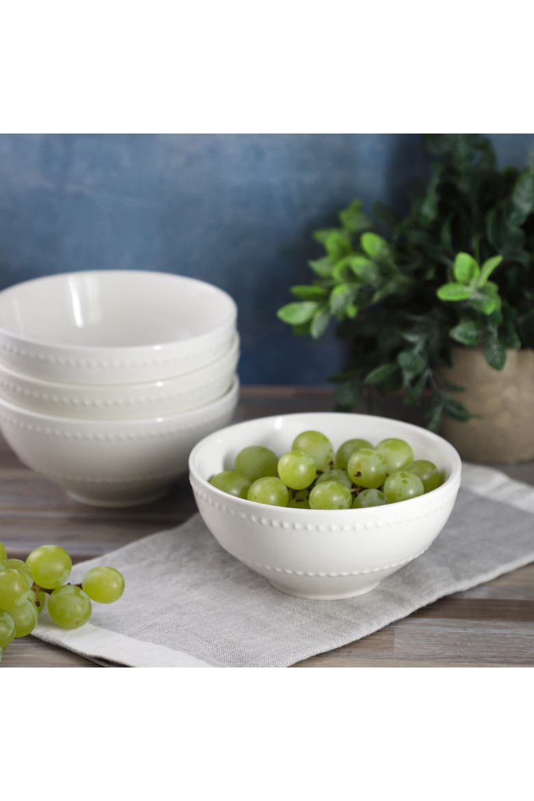 6 Piece Stoneware Cereal Bowl Set in White, Alternate, color, White
