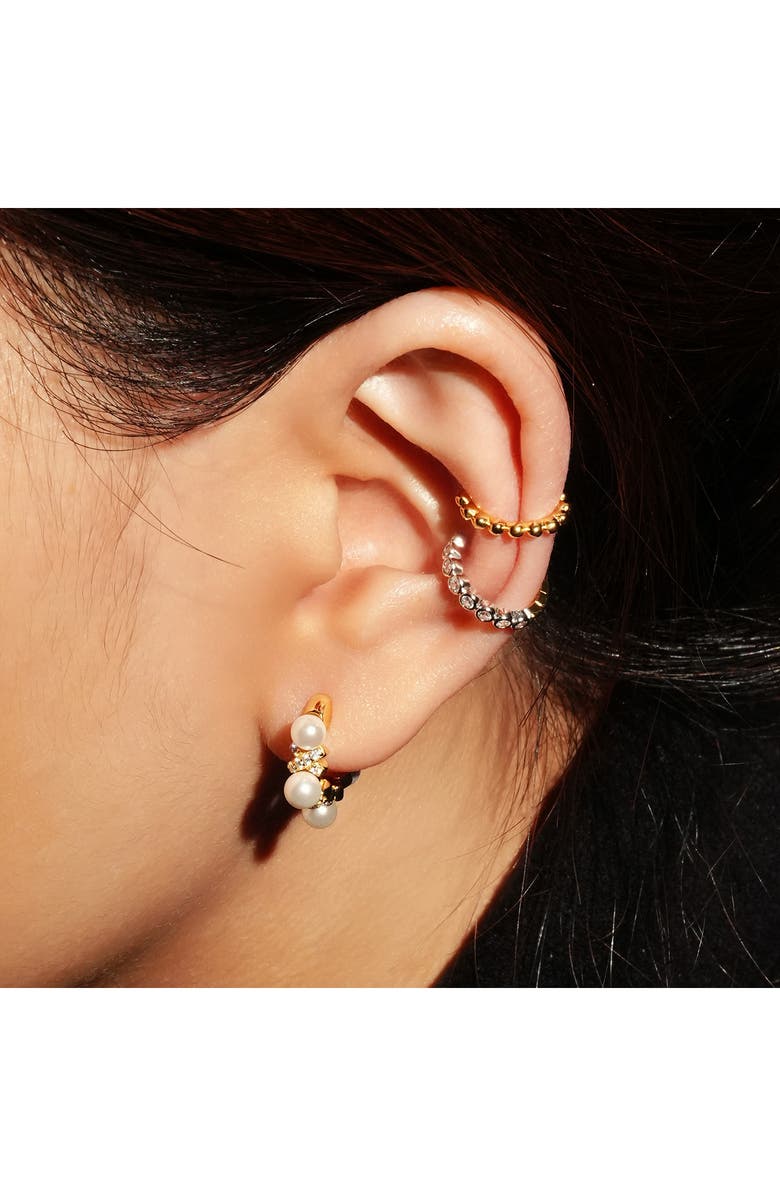 ANIA HAIE Faux Pearl Pavé Hoop Earrings, Alternate, color, Shiny Gold