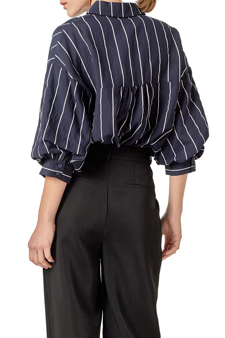 Stripe Balloon Sleeve Shirt, Alternate, color, NAVY/ WHITE