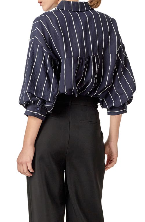 English Factory Stripe Balloon Sleeve Shirt In Blue