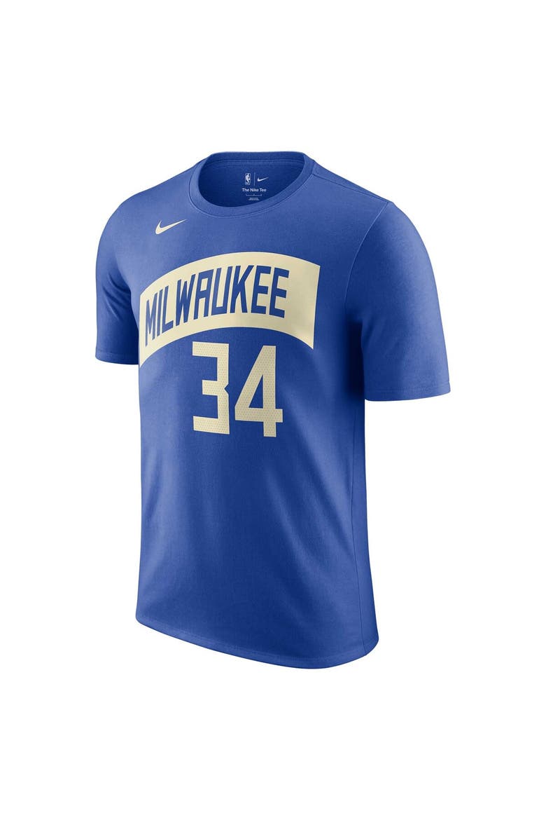 Men's Nike Giannis Antetokounmpo Royal Milwaukee Bucks 2023/24 City Edition Name & Number T-Shirt, Alternate, color, Royal