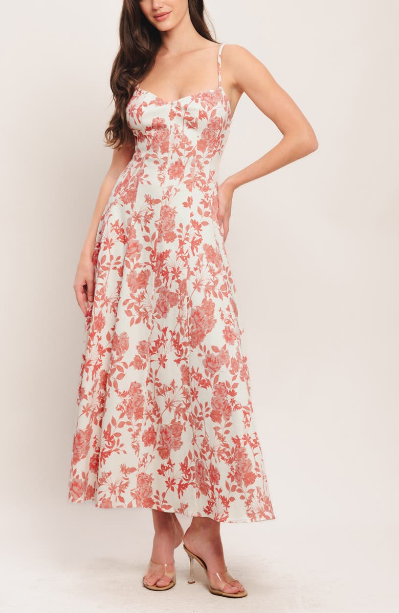 FLYING TOMATO Floral Midi Sundress, Alternate, color, Ivory Coral