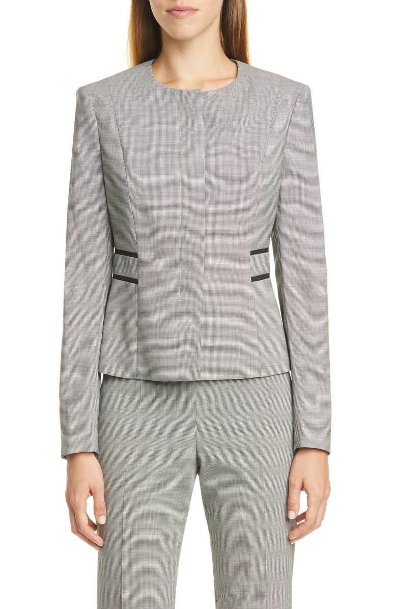 BOSS Javilla Stretch Wool Collarless Jacket, Main, color, 