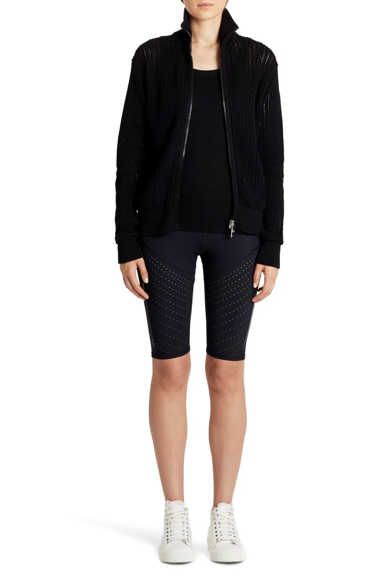 Zip Turtleneck Cotton Cardigan, Alternate, color, BLACK
