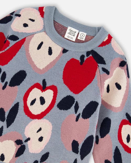 Deux Par Deux Knit Sweater With Apple Heart Jacquard In Gray