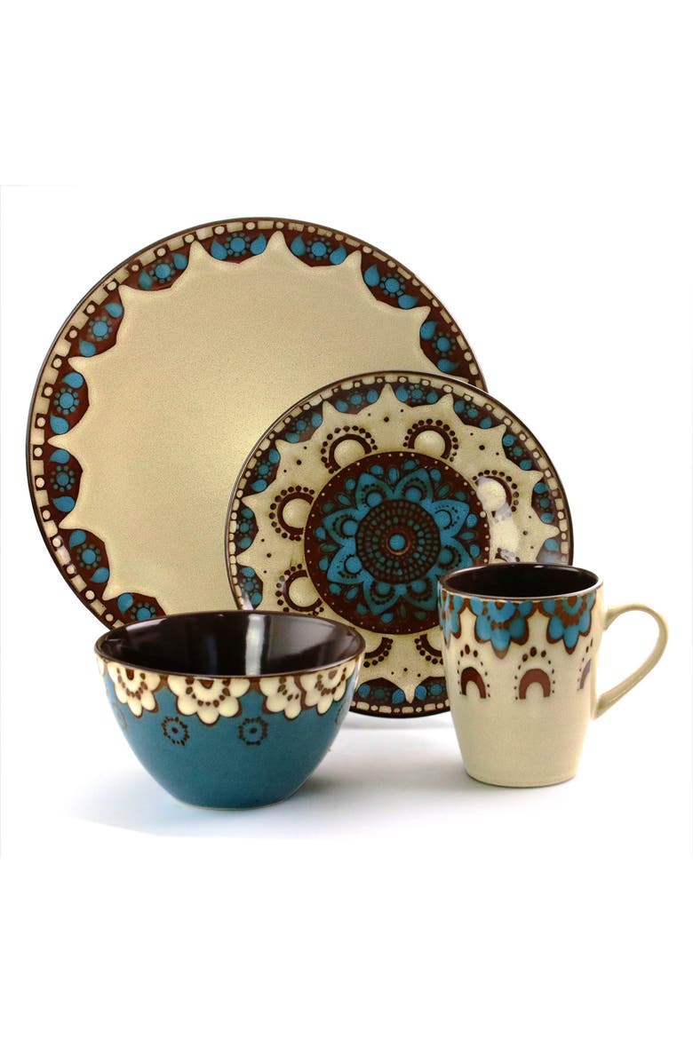 Elama Clay Heart 16 Piece Luxurious Stoneware Dinnerware with Complete Setting for 4, 16pc, Alternate, color, Blue