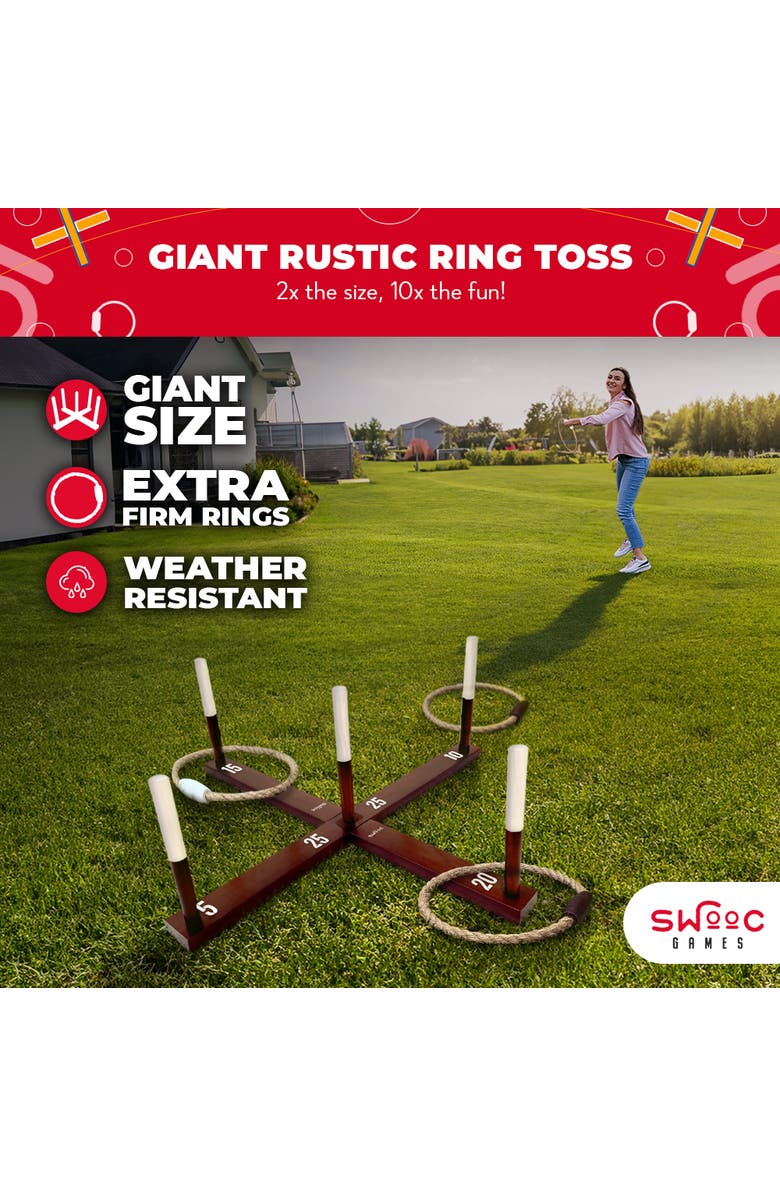Swooc Games Giant Rustic Ring Toss Outdoor Game, Alternate, color, Brown