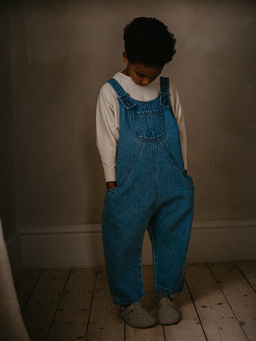 The Simple Folk The Oversized Denim Dungaree In Mid Denim