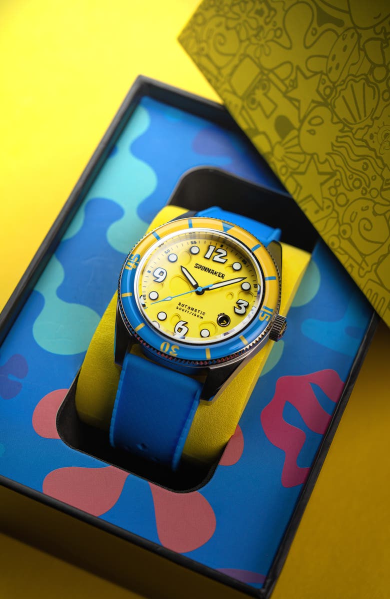 SPINNAKER Fleuss 'SpongeBob SquarePants<sup>™</sup>' Automatic Silicone Strap Watch, 43mm, Alternate, color, 