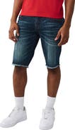 True Religion Ricky Frayed Hem Snap Flap Straight Denim Shorts