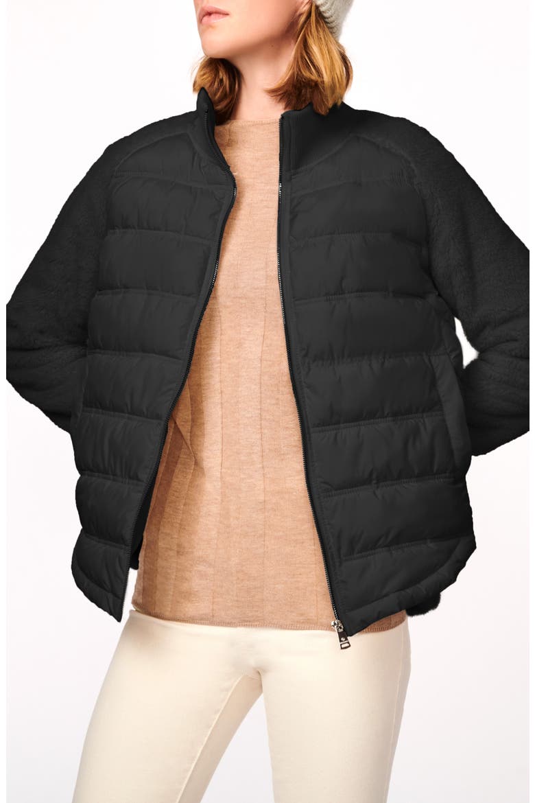 Mixed Media Puffer Jacket, Alternate, color, BLACK