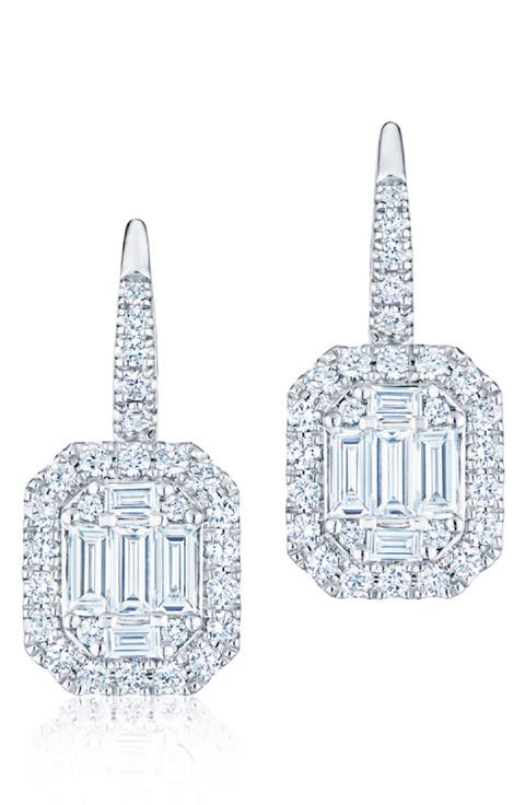 Sunburst Halo Baguette Diamond Stud Earrings