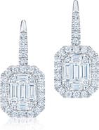 Kwiat Sunburst Halo Baguette Diamond Stud Earrings