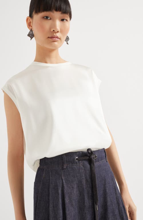 Brunello Cucinelli Silk Satin Top In White