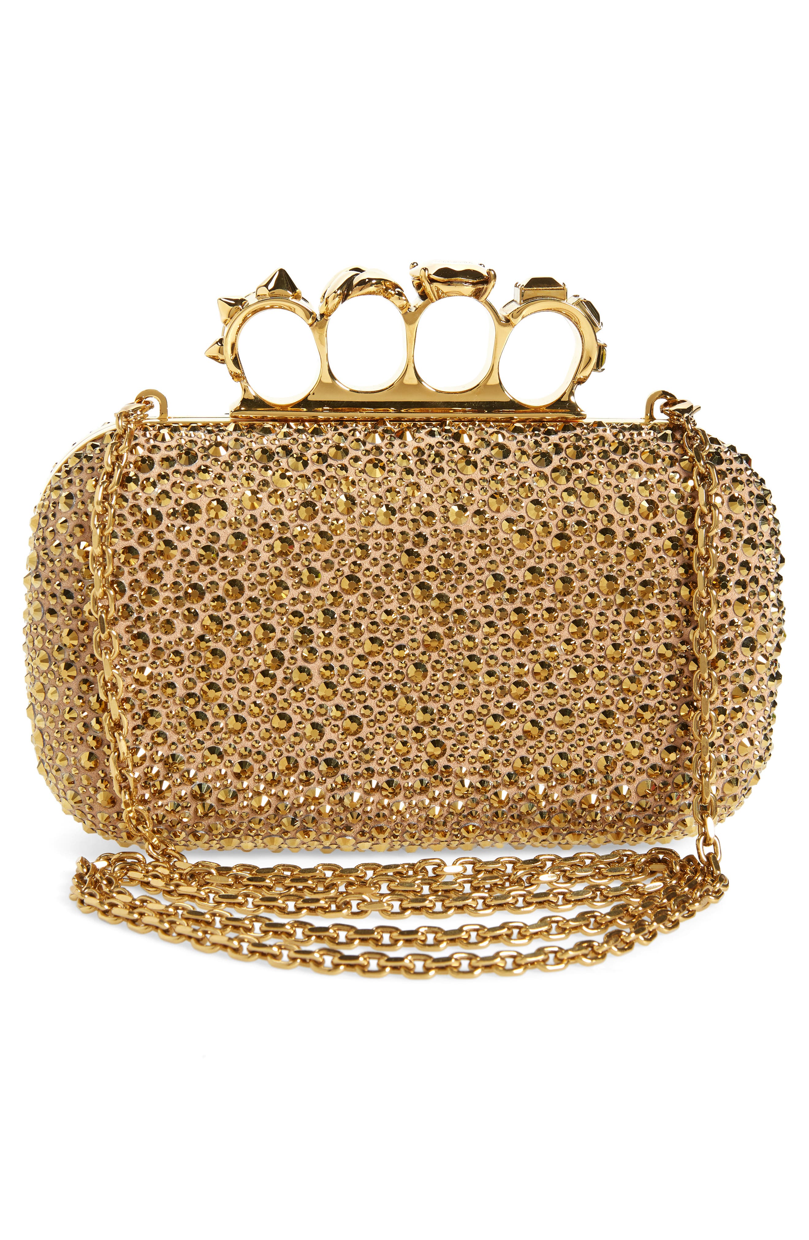 McQueen Skull Crystal Embellished Knuckle Clutch, Alternate, color, 