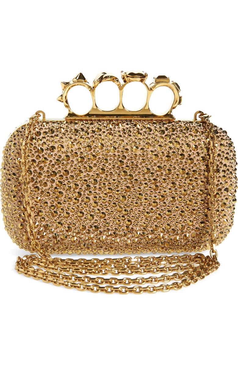 McQueen Skull Crystal Embellished Knuckle Clutch, Alternate, color,