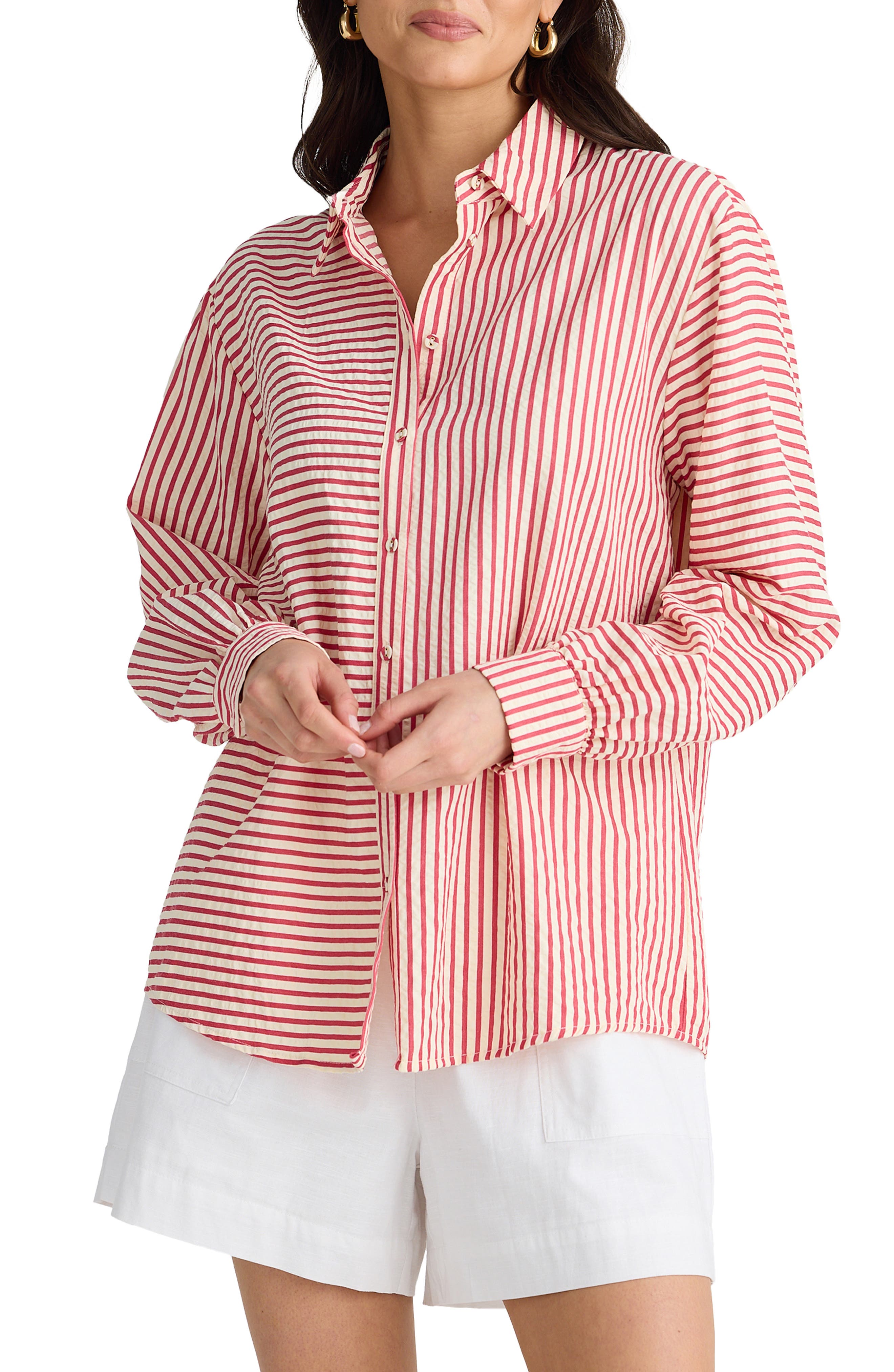 Brave + True Brave+true Audrey Stripe Shirt In Pink