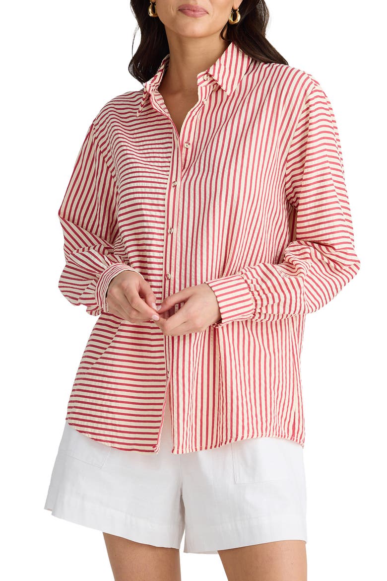 Audrey Stripe Shirt, Main, color, WHITE W RED STRIPE