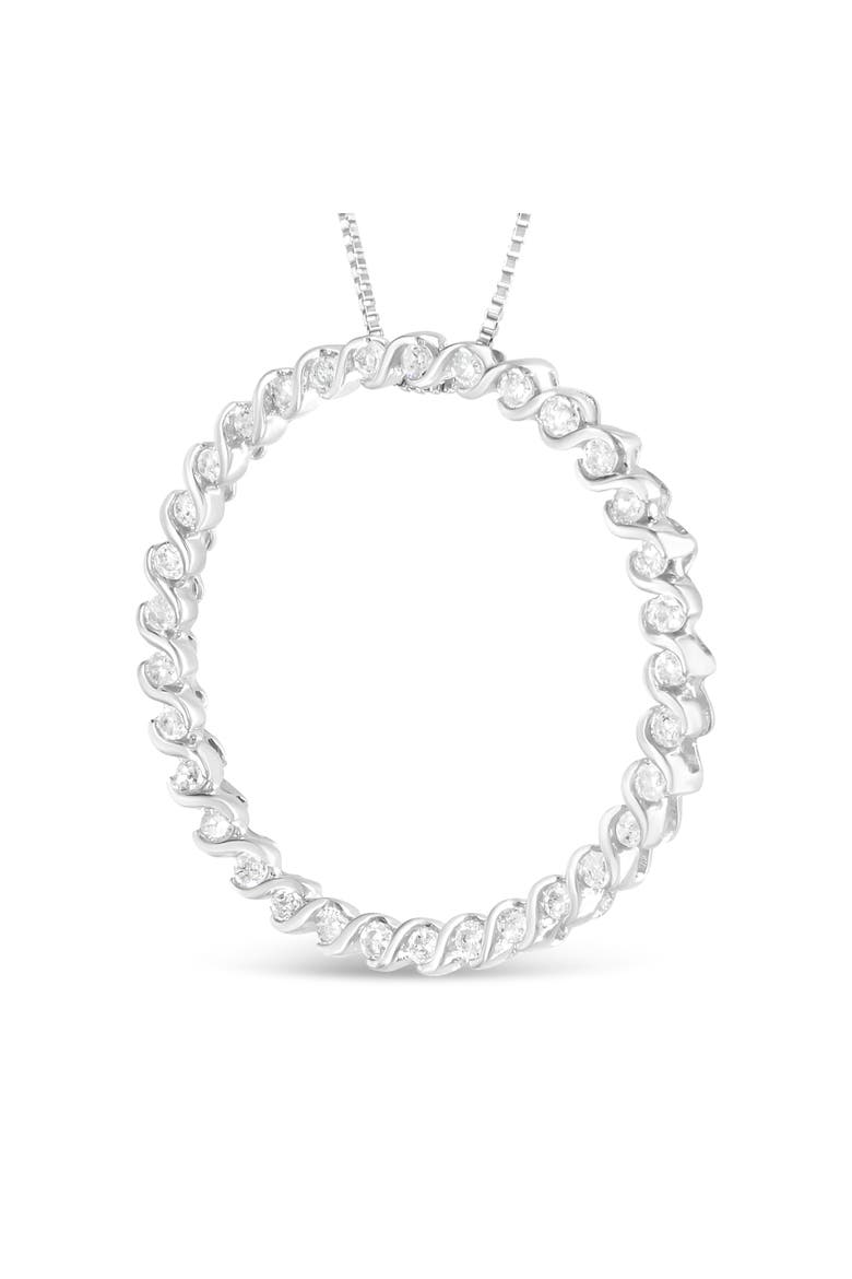 Silver 3/4 Cttw Round Diamond Spiral Curved Circle Pendant 18" Necklace, Alternate, color, White