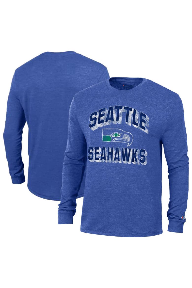 Men's Champion Heather Royal Seattle Seahawks Ultimate Tri-Blend Long Sleeve T-Shirt, Main, color, Heather Royal