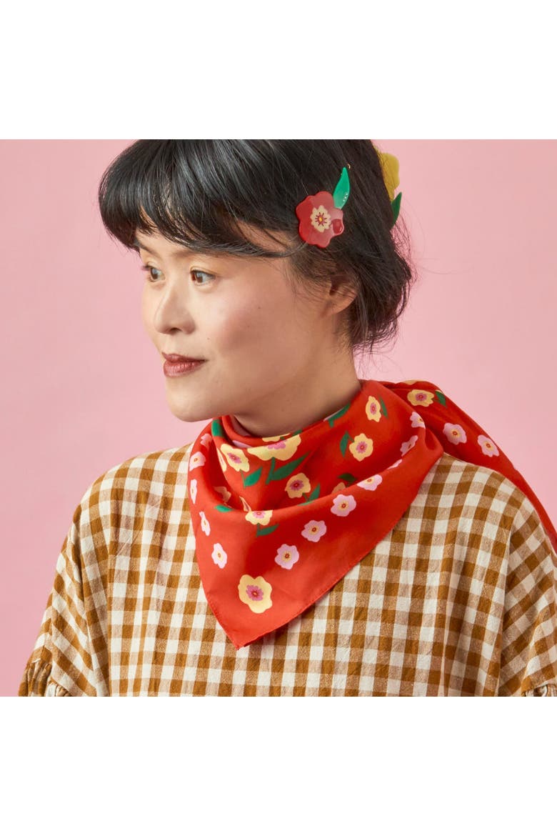 Cat Garden Gnome Cotton Silk Bandana, Alternate, color, Red