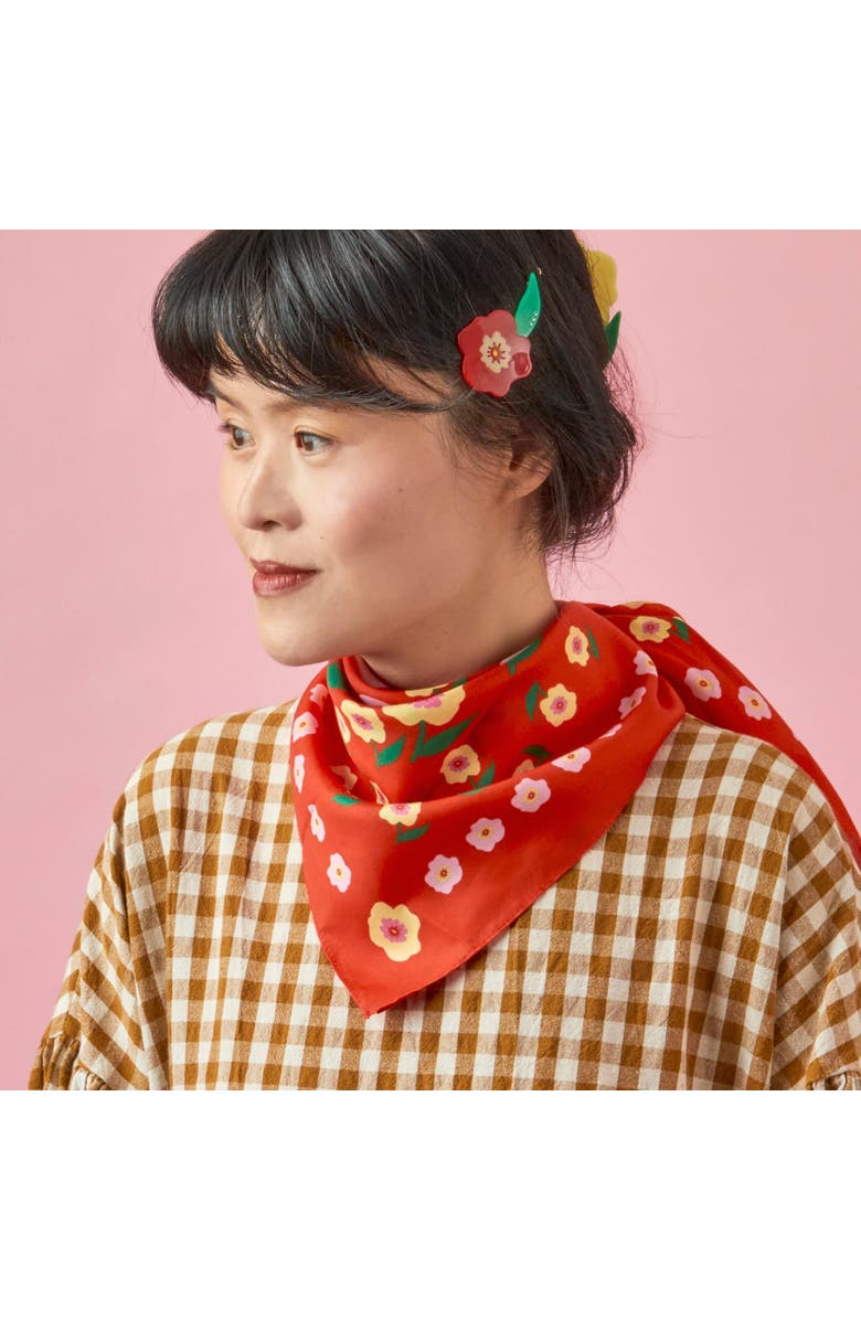 Centinelle Cat Garden Gnome Cotton Silk Bandana, Alternate, color, Red