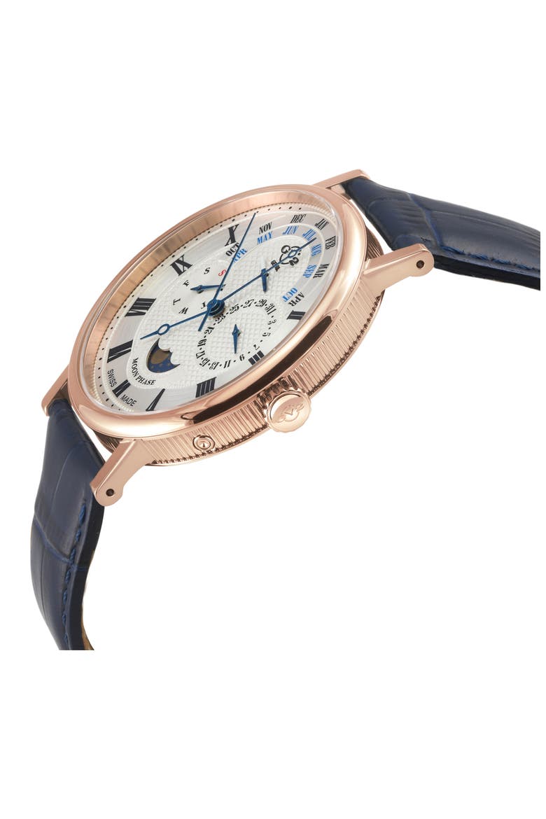 Maestro Croc Embossed Leather Strap Watch, 42mm, Alternate, color, BLUE