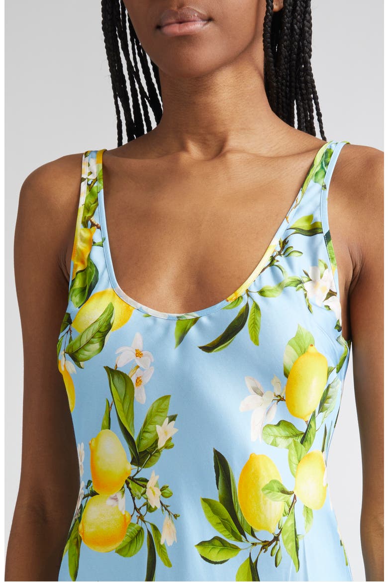 Akiya Lemon Print Satin Tank Dress, Alternate, color, SKY BLUE/ YELLOW FLORAL LEMON