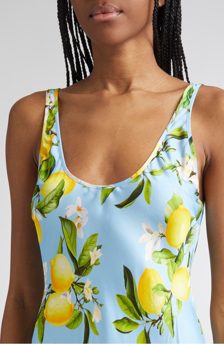 L'AGENCE Akiya Lemon Print Satin Tank Dress, Alternate, color,