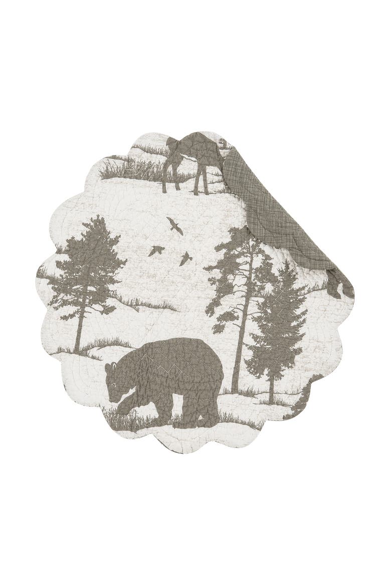 Henderson Hideaway Round Woven Reversible Rustic Winter Wilderness Placemats Set of 6, 17", Main, color, Beige