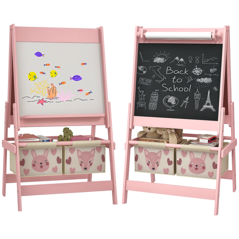 Kids 3-in-1 Art Easel with Paper Roll, Blackboard, Whiteboard, Storage Baskets​