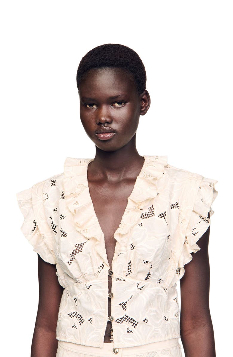 SANDRO Embroidered crop top, Alternate, color, Ecru