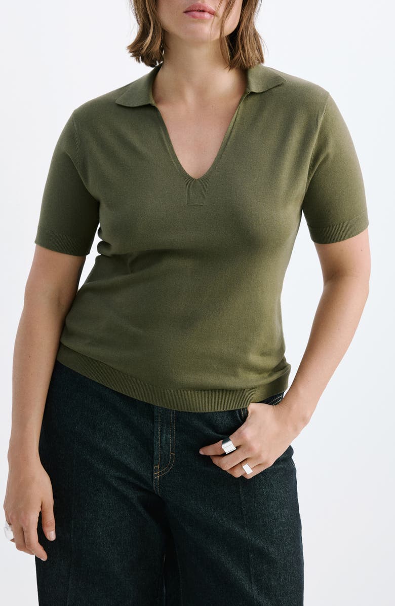 MANGO Johnny Collar Polo, Alternate, color, Khaki Green