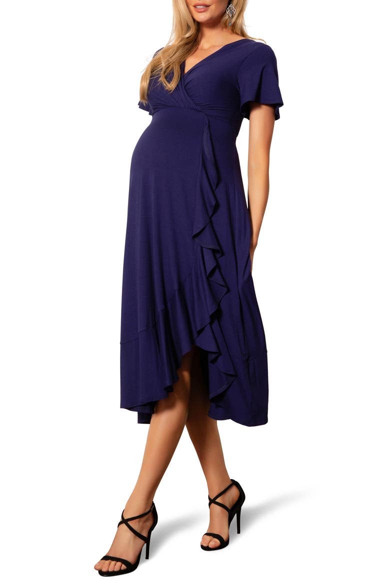Waterfall Faux Wrap Maternity/Nursing Midi Dress, Alternate, color, ECLIPSE BLUE
