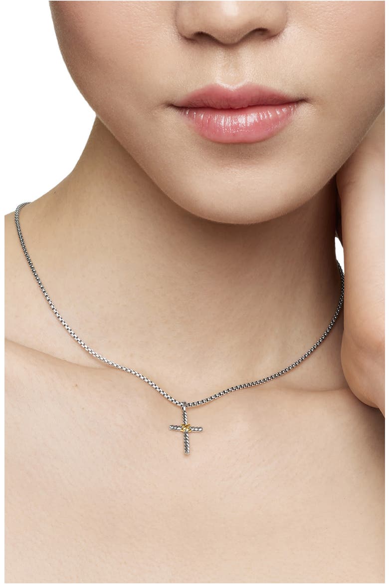 Petite X Cross Necklace in Sterling Silver with 14K Yellow Gold, 24mm, Alternate, color, TWO TONE