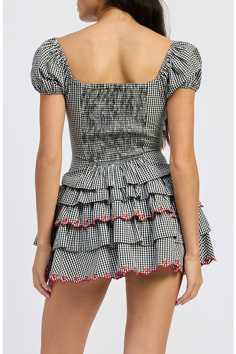 Emmie Gingham Puff Sleeve Crop Top, Alternate, color, BLACK WHITE