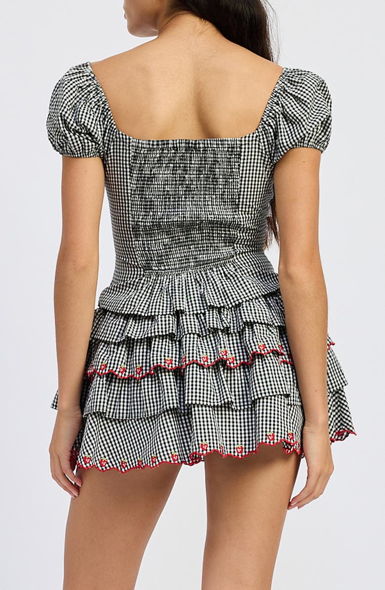 JACQUIE THE LABEL Emmie Gingham Puff Sleeve Crop Top, Alternate, color, Black White