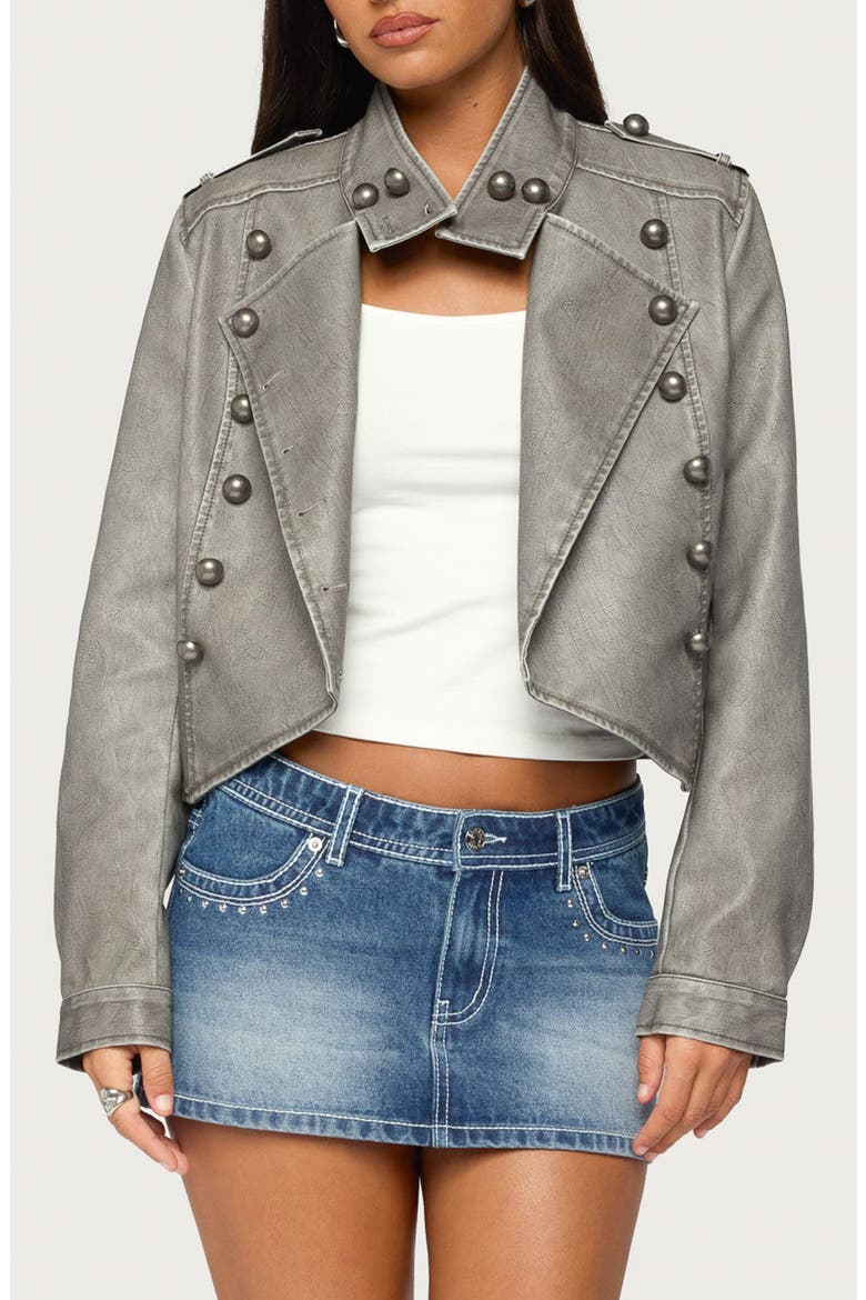 Torie Faux Leather Napoleon Jacket, Main, color, GRAY